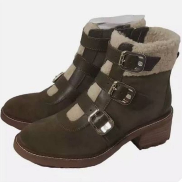 EUC Vince Camuto Women's Olive Green Klerica
Leather Fur Moto Boots Size 7.5 - Picture 2 of 10